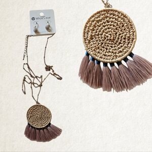NWT/ Braided Circle Pendant Tassel Necklace Set